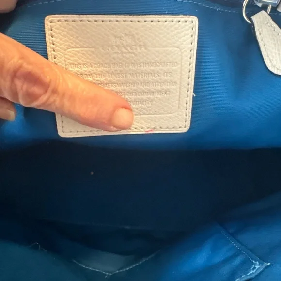 Coach Blue Floral Tote with Cream Trim and Straps - Picture 4 of 15